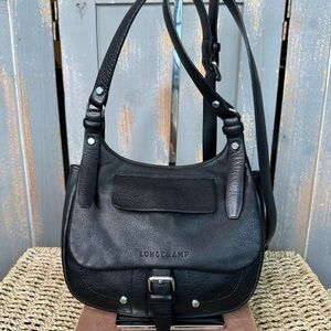 Longchamp Balzane Leather Hobo Bag Black